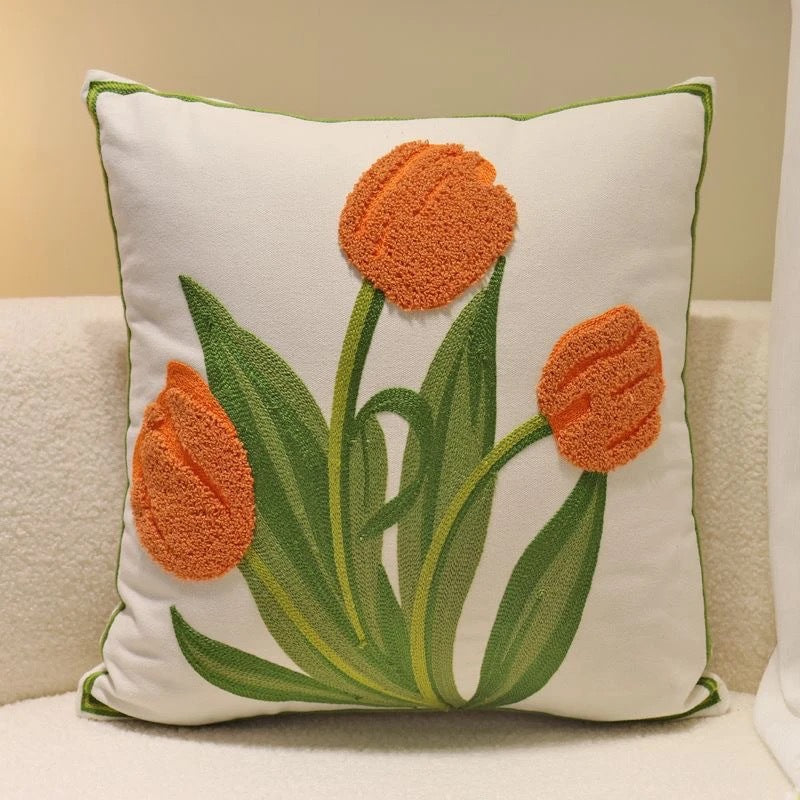 Embroidered Floral Decorative Throw Pillow