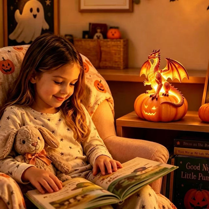 Decorative dragon on pumpkin lamp