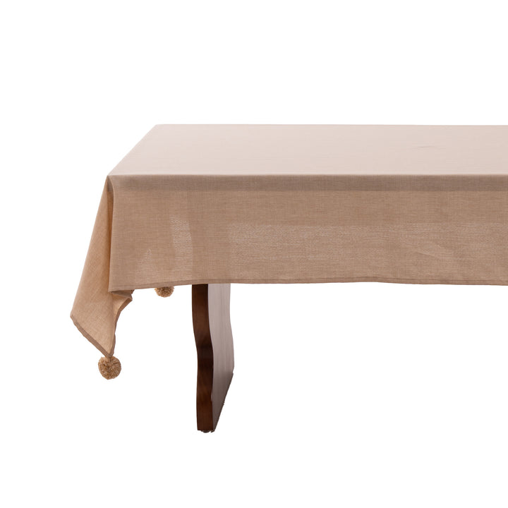 Rectangular tablecloth in linen look with pompom tassels