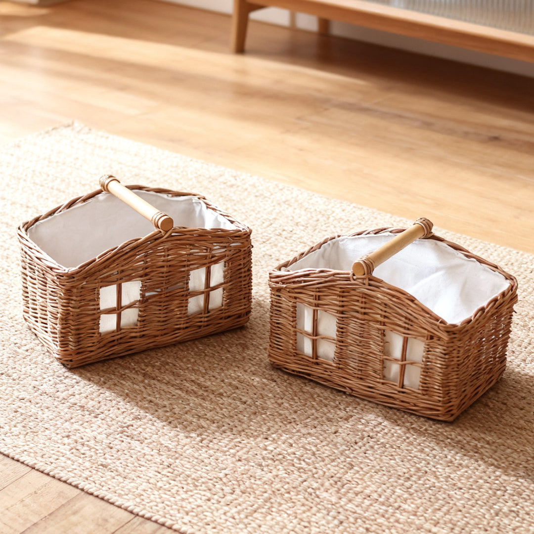 Rustic storage basket with linen lining