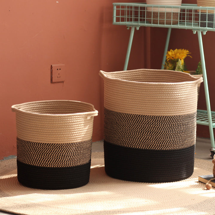 Stylish storage bucket made of woven natural material