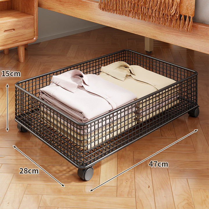 Under-Bed Rolling Mesh Storage Basket with Castor Wheels