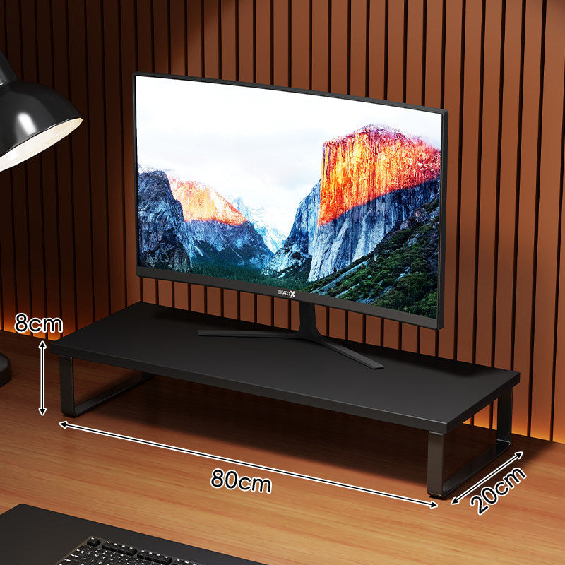 Compact Wooden Monitor Riser with Metal Frame and Under-Shelf Storage