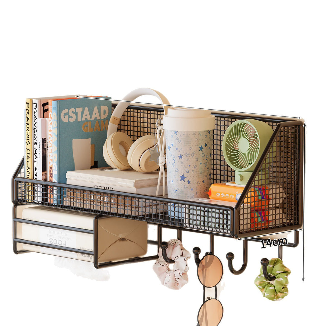 Wall-mounted mesh storage shelf