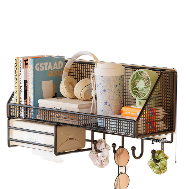 Wall-mounted mesh storage shelf