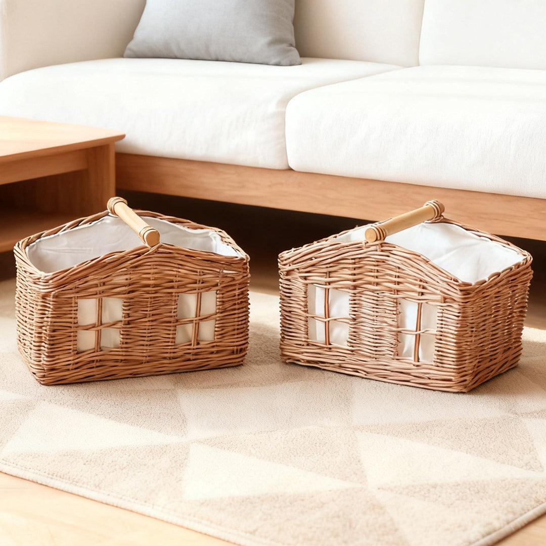 Rustic storage basket with linen lining