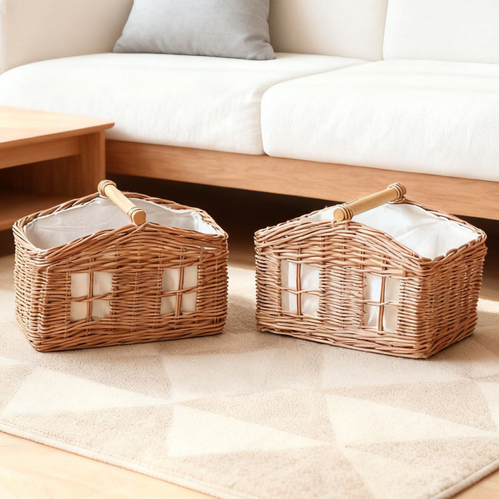 Rustic storage basket with linen lining