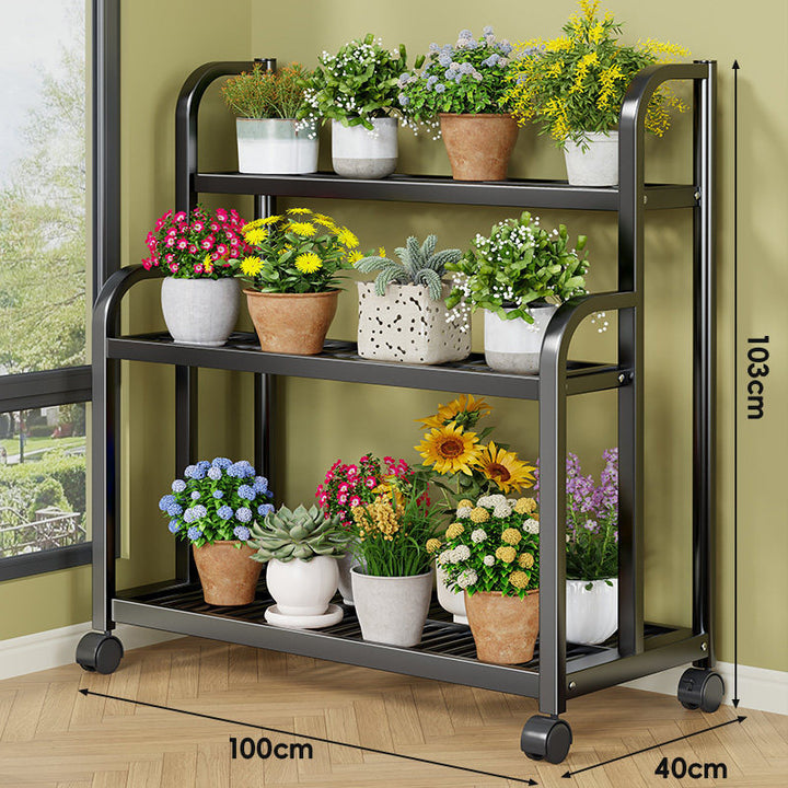 Three-Tier Rolling Metal Plant Display Shelf