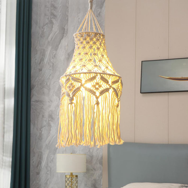 Elegant Macrame Hanging Lamp with Fringes