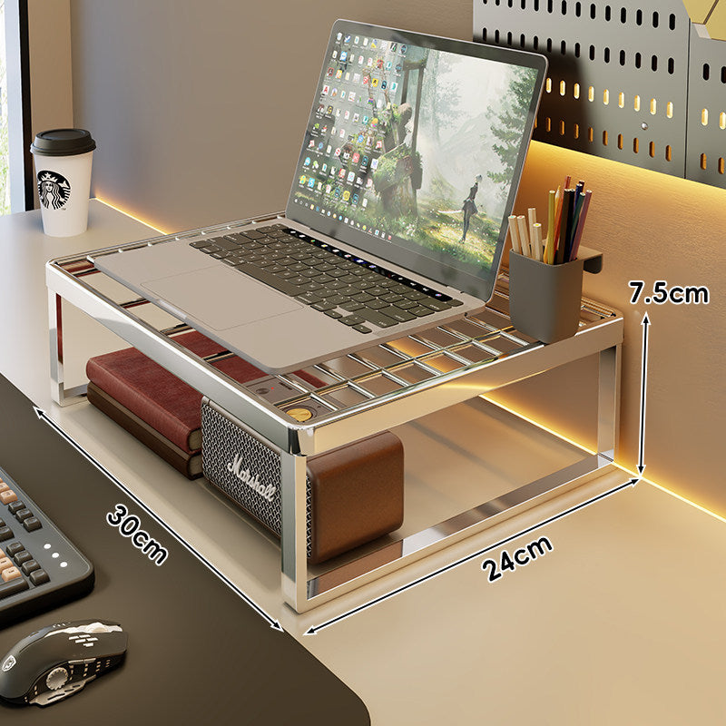 Ventilated Metal Grid Laptop & Monitor Riser with Under-Storage Shelf