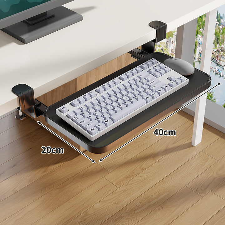 Under-Desk Slide-Out Keyboard Tray Clamp Mount with Ergonomic Wooden Platform