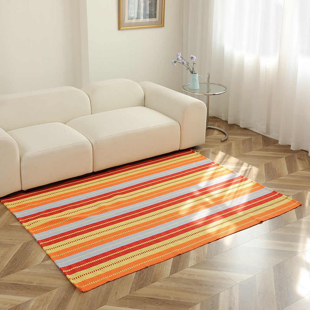 Striped flat woven carpet for living room with low pile and modern striped pattern