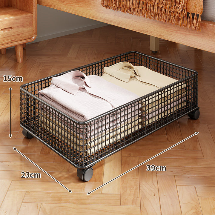 Under-Bed Rolling Mesh Storage Basket with Castor Wheels
