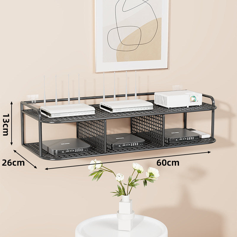 Wall-Mounted Two-Tier Ventilated Metal Mesh Electronics & Router Shelf Organizer