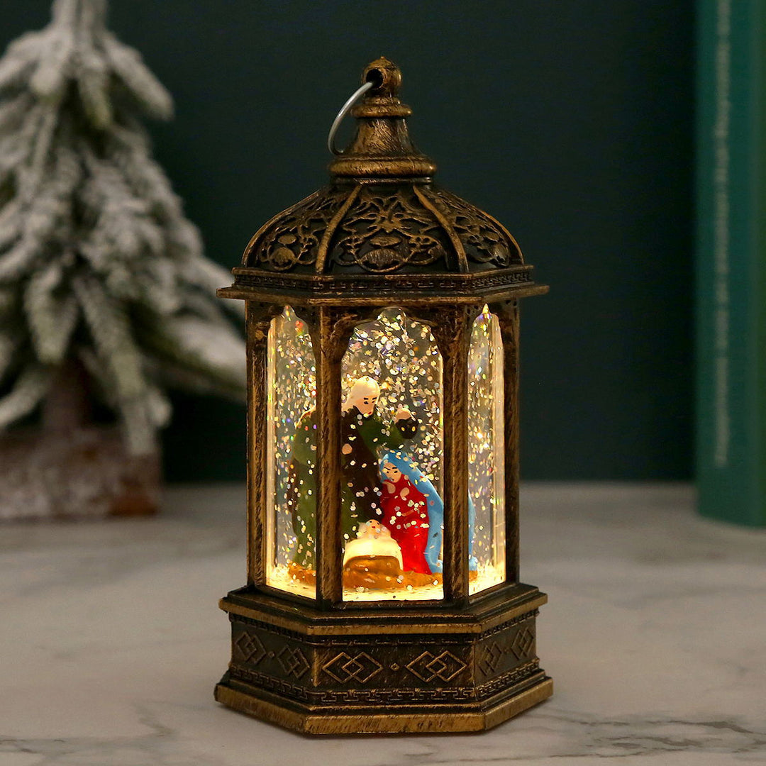 Nostalgic Christmas lantern with moving Santa Claus