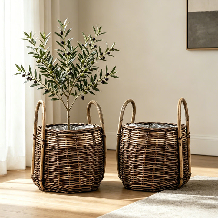 Handcrafted storage basket with natural fiber