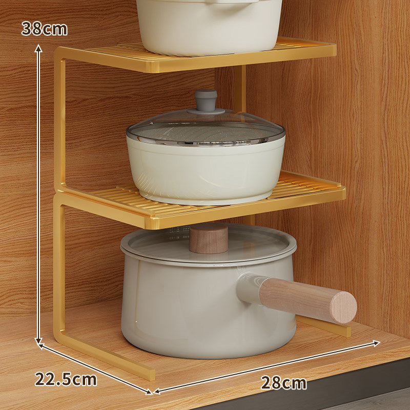 Double-Level Compact Cabinet Pot and Lid Organizer Shelf