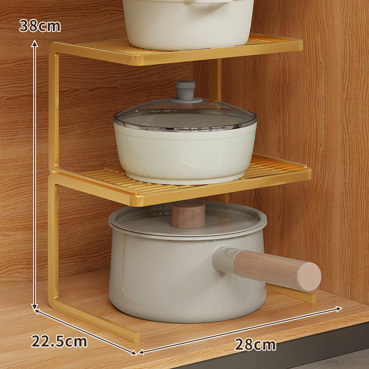 Double-Level Compact Cabinet Pot and Lid Organizer Shelf