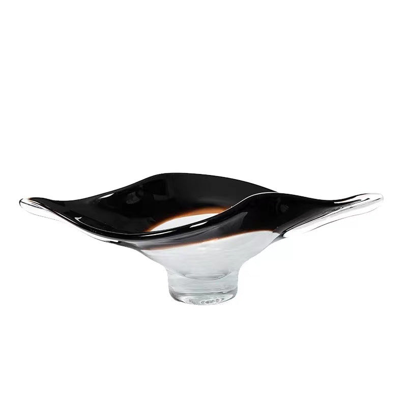 Art Glass Pedestal Centerpiece Bowl with Clear Scroll Handles
