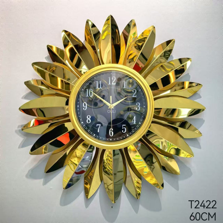 Sunburst Decorative Wall Clock with Leaf Motif