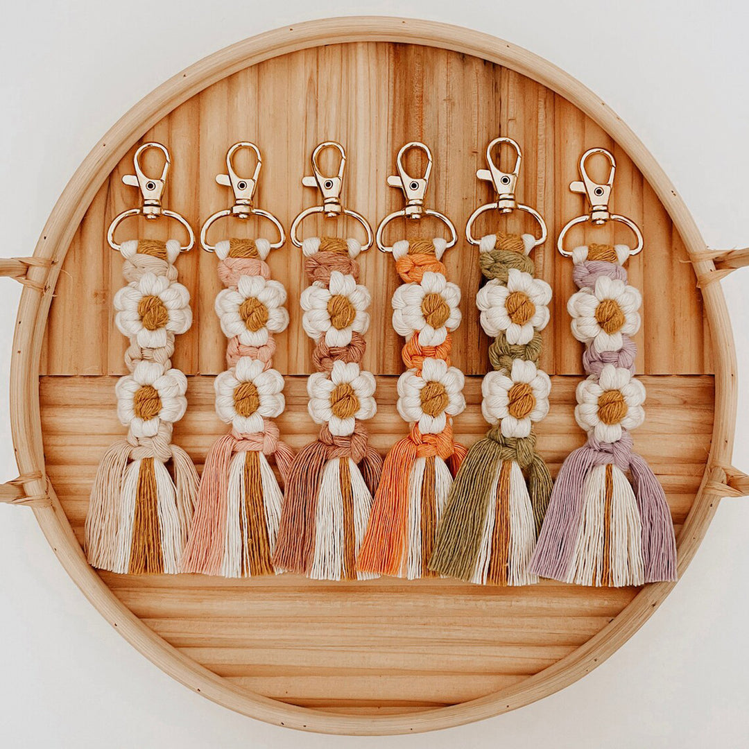 Macrame Keychain Strap with Floral Design