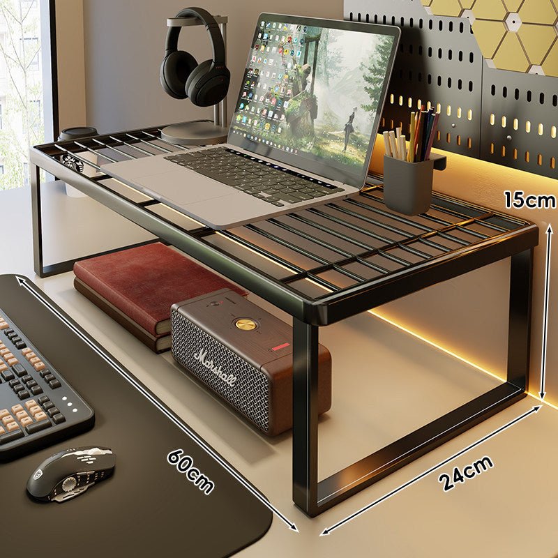 Ventilated Metal Desk Riser Shelf with Open Grid Surface and Under-Storage