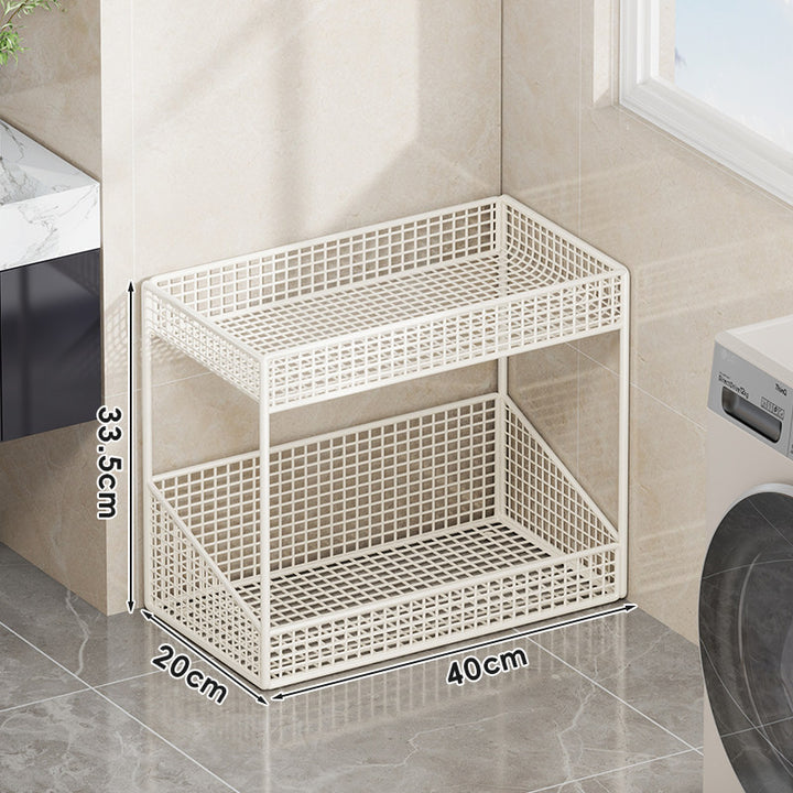 Compact Tiered Metal Mesh Storage Shelf Organizer for Bathroom and Laundry
