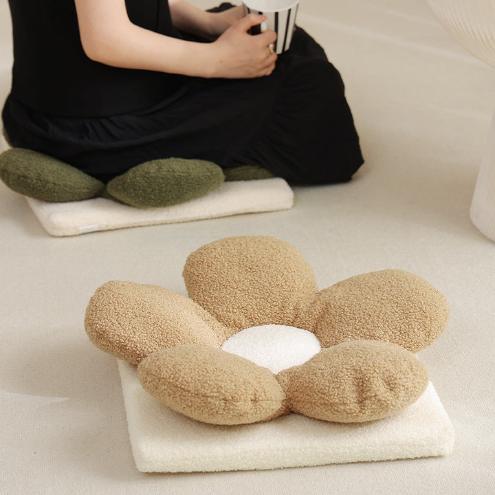 Padded flower seat cushion with teddy plush and ergonomic padding