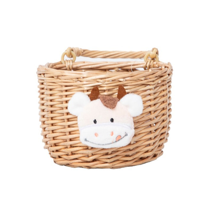 Basket made of woven material with cute animal motif