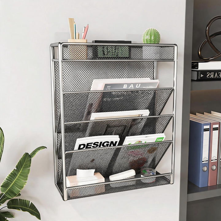 Mesh Wall-Mounted Document and Magazine Organizer