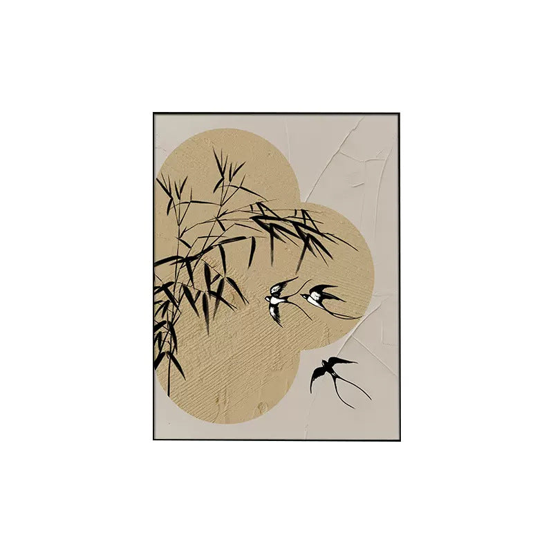 Decorative Wall Art with Bamboo and Bird Motif