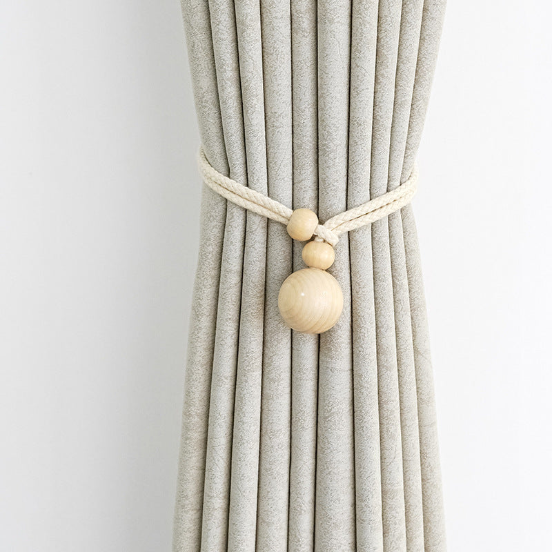 Elegant curtain holder with wooden beads