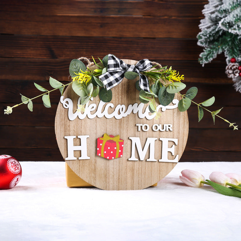 Decorative wooden sign with welcome message