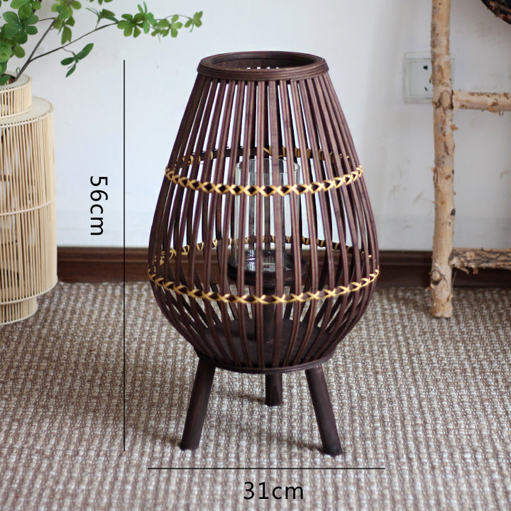Stylish lantern made of rattan with wooden frame