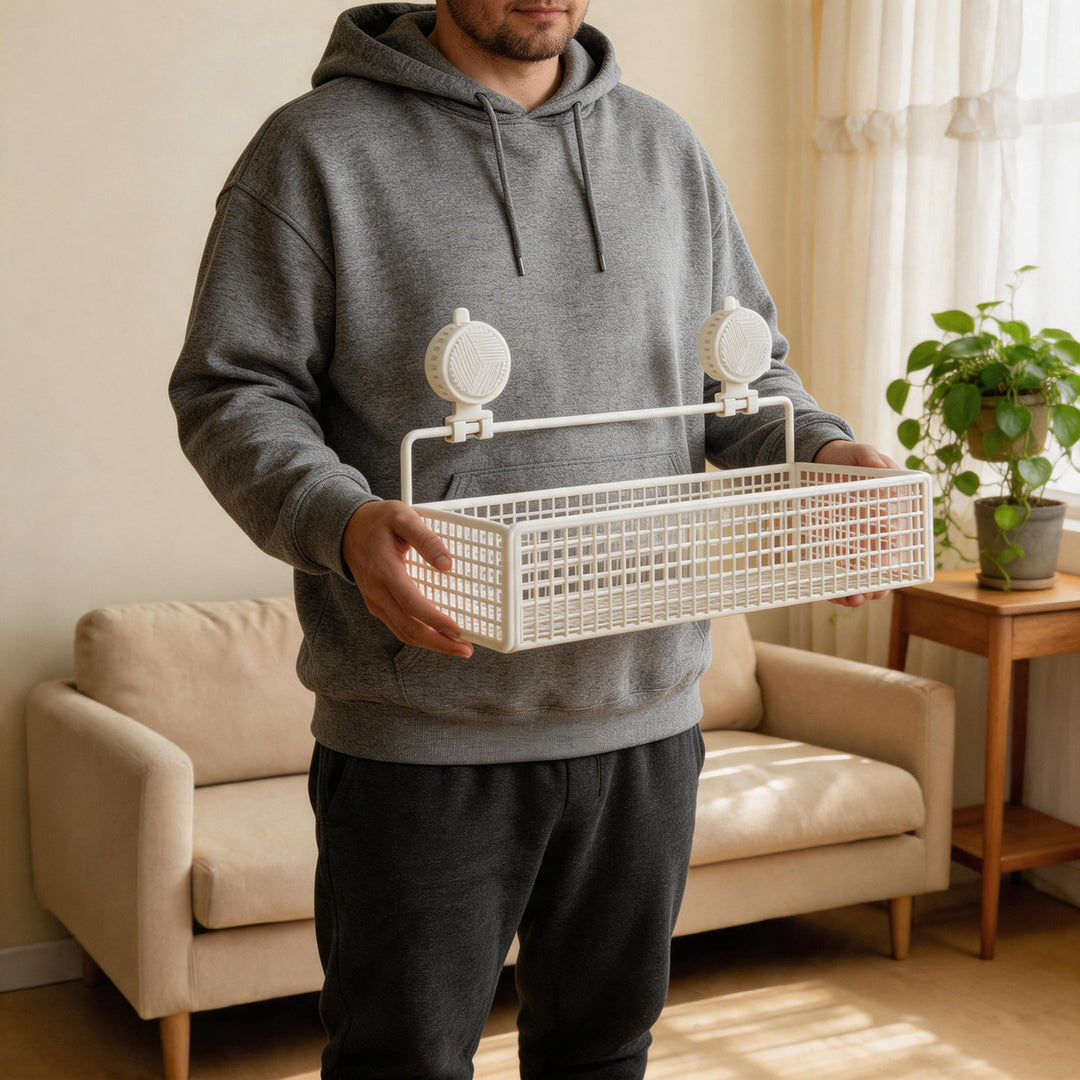Suction-Mounted Double Mesh Shower Caddy Organizer