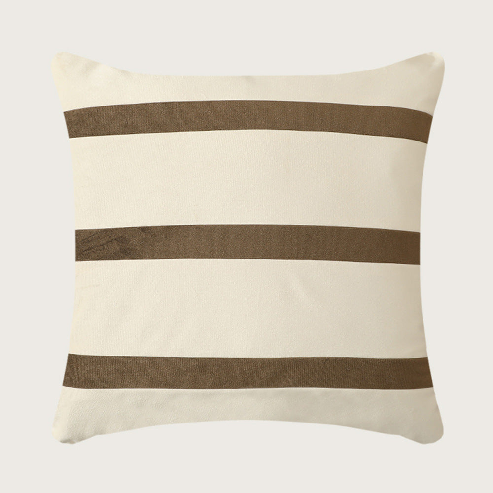 Square velvet decorative cushion with contrasting stripes and hidden zipper