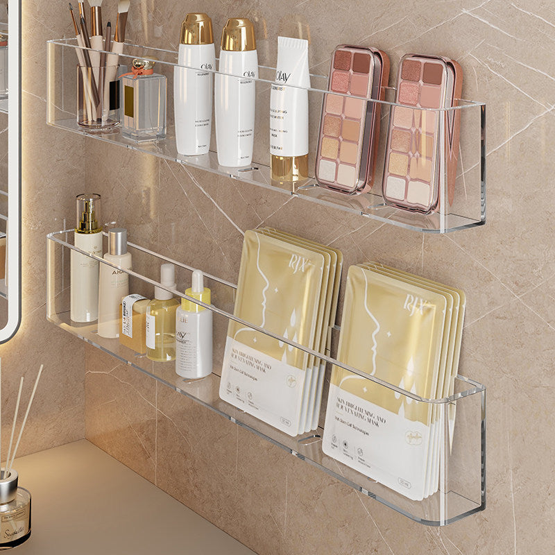 Wall-Mounted Clear Acrylic Two-Tier Bathroom Shelf Organizer with Raised Front