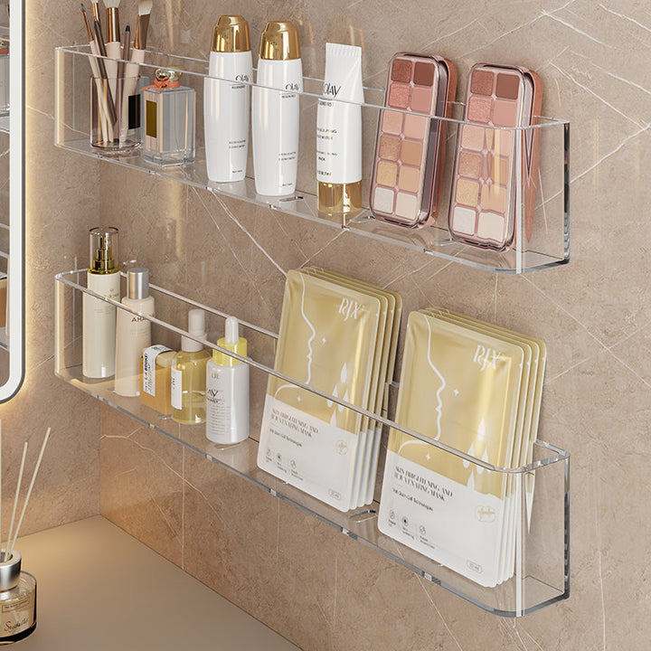 Wall-Mounted Clear Acrylic Two-Tier Bathroom Shelf Organizer with Raised Front