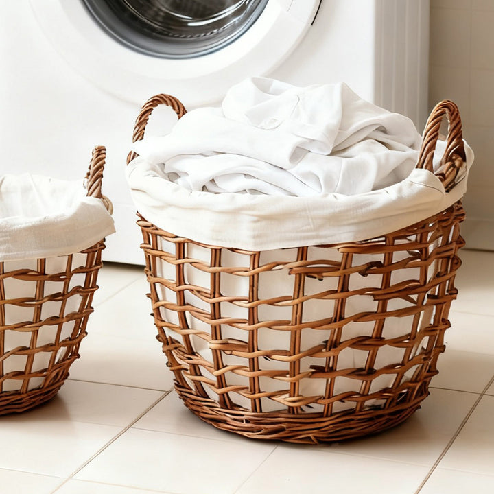 Handcrafted storage basket with cotton lining