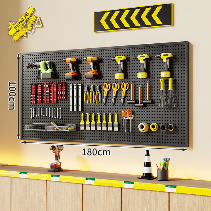 Wall-Mounted Perforated Metal Tool Pegboard Organizer with Magnetic Strip and Multi Hooks
