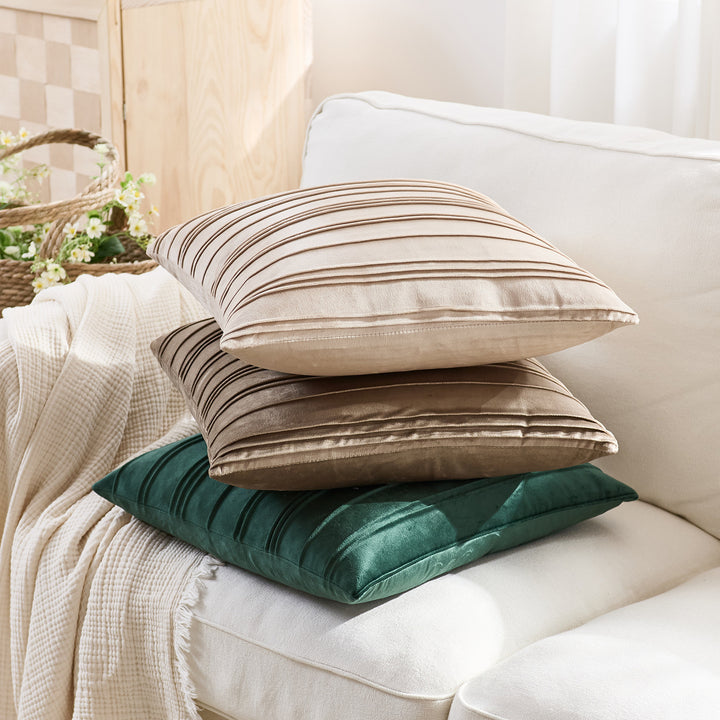Velvet Pintuck Pleated Square Throw Pillow Cover