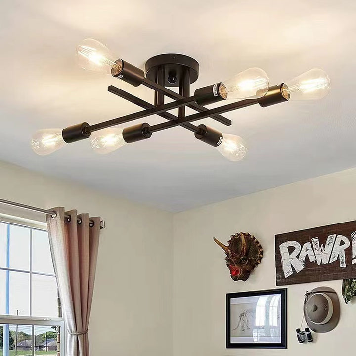 Modern Industrial Crossbar Four-Light Semi-Flush Ceiling Light