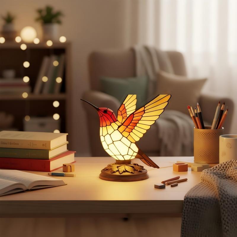 Decorative table lamp in the shape of a hummingbird