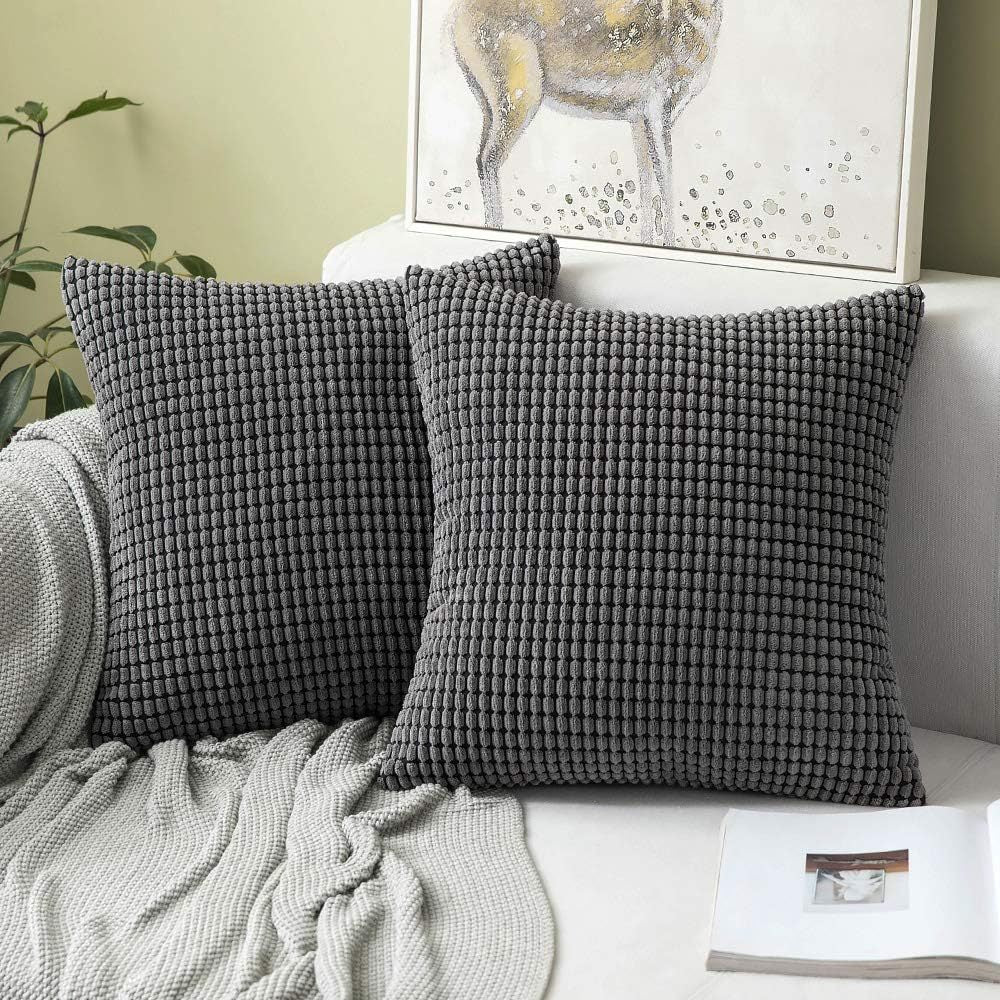 Textured Waffle-Weave Cotton Lumbar and Square Pillow Covers Set