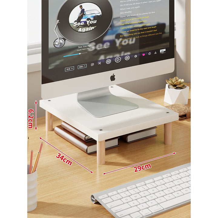 Elevated Wooden-Leg Monitor Riser with Under-Shelf Storage