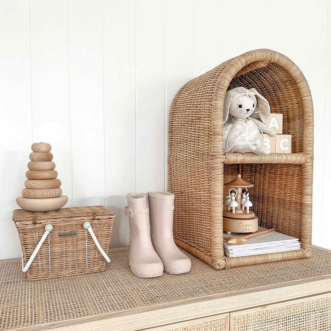 Handmade shelf made of woven rattan
