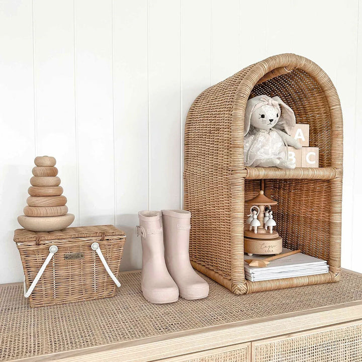 Handmade shelf made of woven rattan