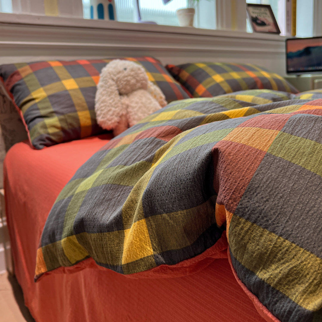 Soft Cotton Checkered Duvet Cover Set