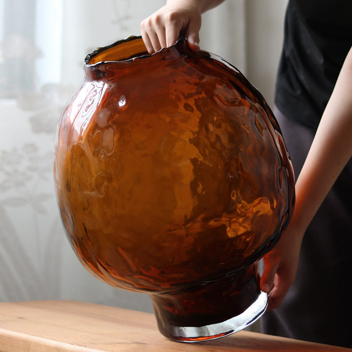 Hand-Blown Mushroom-Form Textured Glass Vase with Narrow Neck and Weighted Base