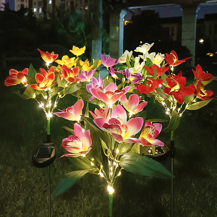 Solar-powered LED decorative flower garden stakes